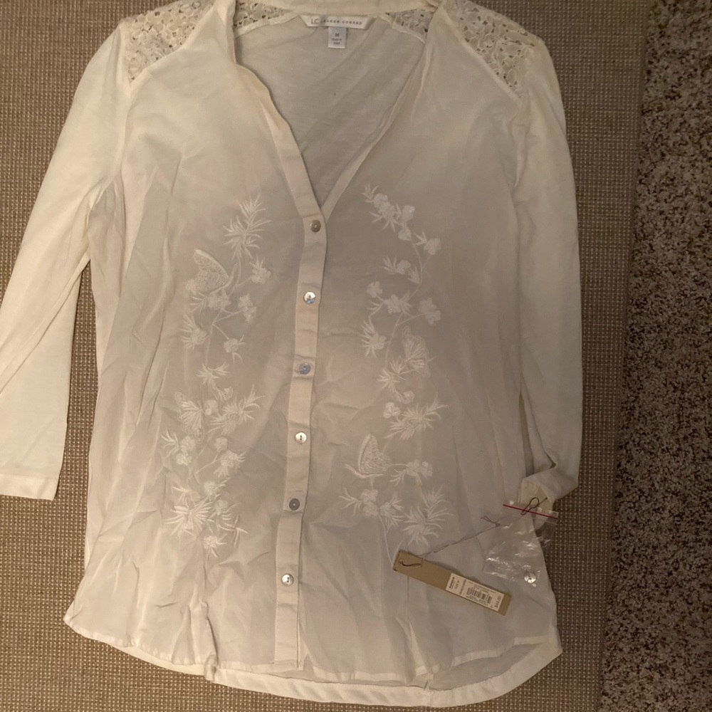 Cream Lauren Conrad shirt- nice embellishments. Size M nwt older style.